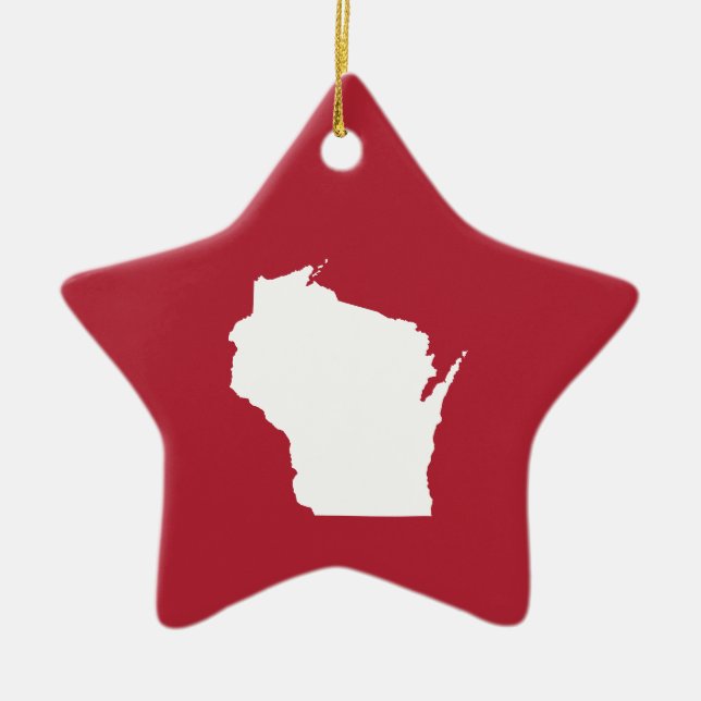 Red and White Wisconsin Ceramic Tree Decoration (Front)