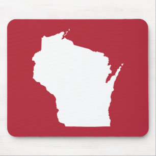 Red and White Wisconsin Shape Mouse Pad