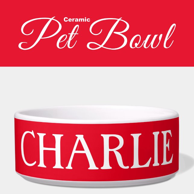 Red and white with a name cat or dog bowl (Creator Uploaded)