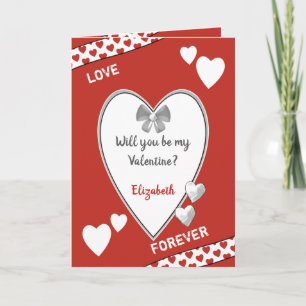 Red and white with love hearts holiday card