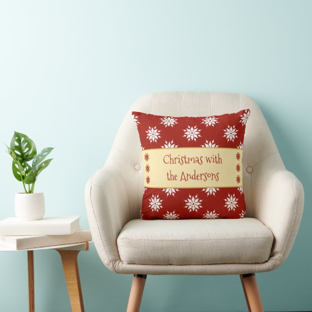 Red and white with snowflakes and name Christmas Cushion (Chair)