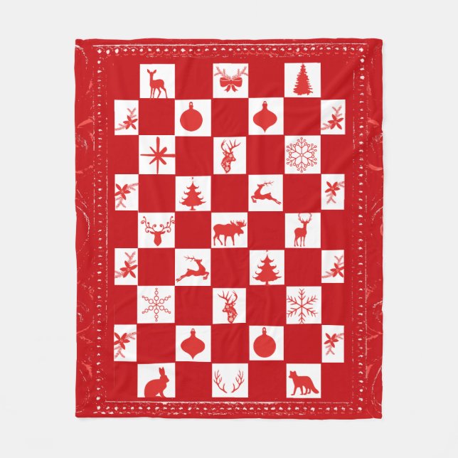 Red and White Woodland Fleece Blanket (Front)