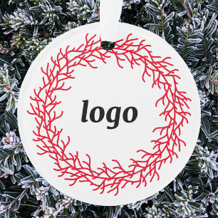 Red and White Wreath Logo Business Ornament