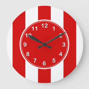 Red and White XL Stripes Pattern Large Clock