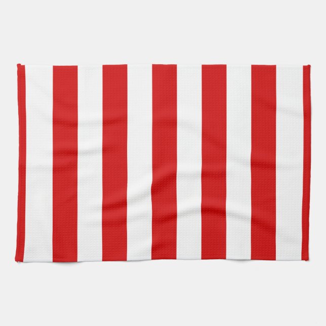 Red and White XL Stripes Pattern Tea Towel (Horizontal)