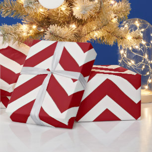 Red and White Zig Zag Striped Modern Christmas Wrapping Paper