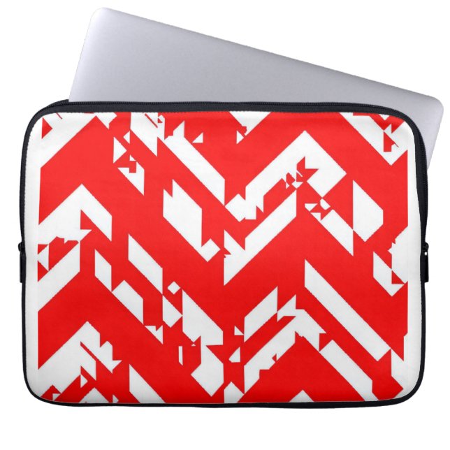 Red and white zigzag patterns laptop sleeve (Front)