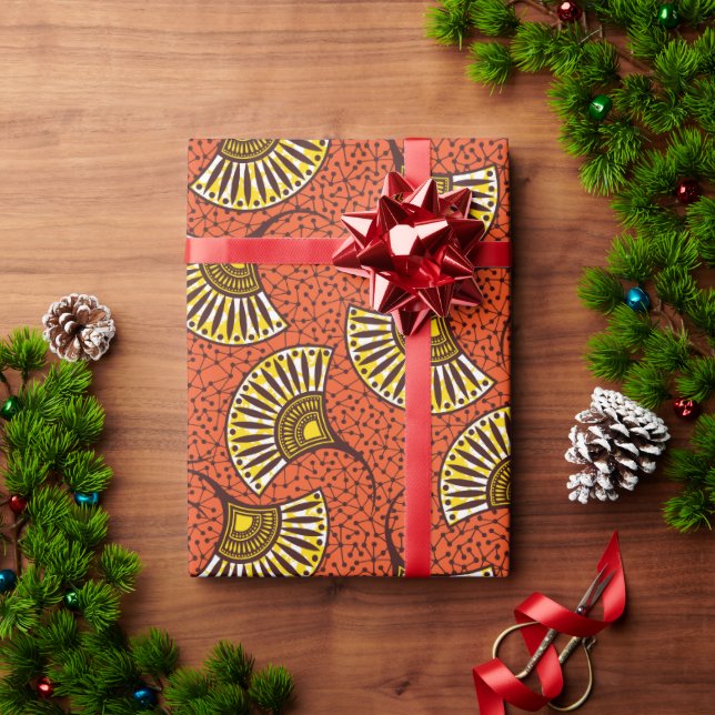 Red And Yellow Ankara Fan Print Wrapping Paper (Holiday Gift)