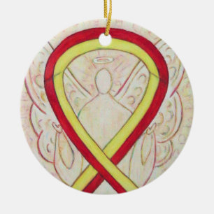Red and Yellow Awareness Ribbon Angel Ornament