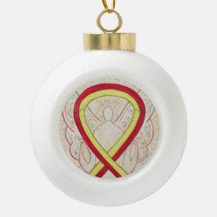 Red and Yellow Awareness Ribbon Angel Ornament