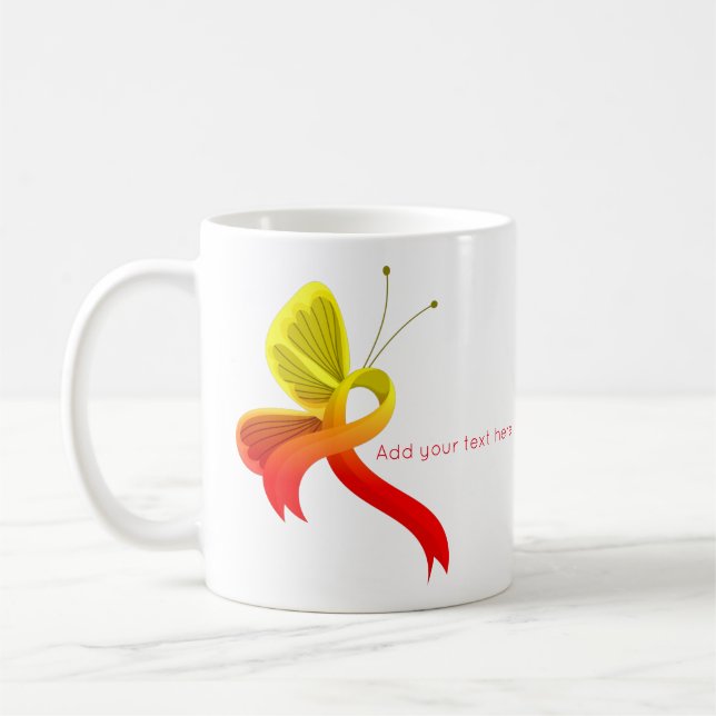 Red and Yellow Awareness Ribbon Butterfly Coffee Mug (Left)