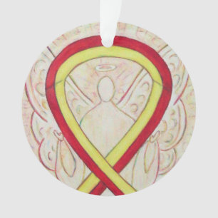 Red and Yellow Awareness Ribbon Custom Ornaments