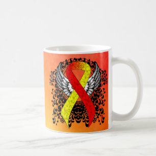 Red and Yellow Awareness Ribbon with Wings Coffee Mug