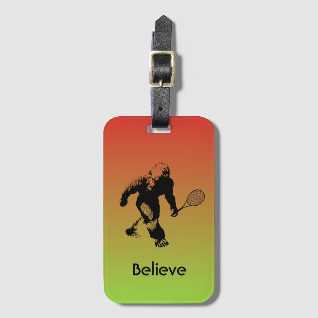 Red and Yellow Bigfoot Tennis Luggage Tag (Front Vertical)
