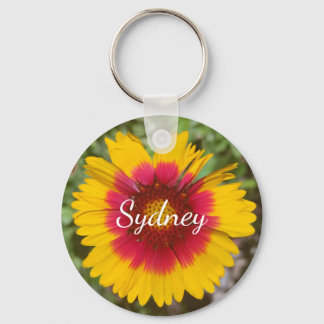 Red and Yellow Blanket Flower with Name Key Ring