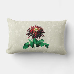 Red and Yellow Cactus Dahlia Lumbar Cushion