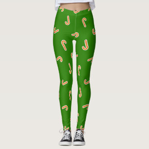 Red and yellow candy canes green leggings