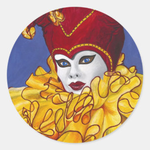 Red and Yellow Carnival Jester Classic Round Sticker