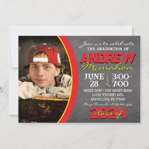 Red and Yellow Chalkboard Graduation Invitation