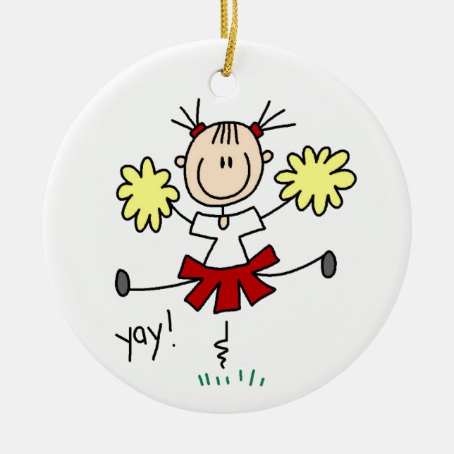 Red and Yellow Cheerleader T-shirts and GIfts Ceramic Ornament (Front)