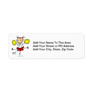 Red and Yellow Cheerleader T-shirts and GIfts Return Address Label