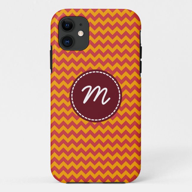 Red and Yellow Chevron Pattern Custom Monogram Case-Mate iPhone Case (Back)