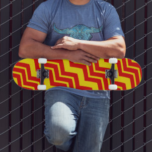 Red and Yellow Chevron Pattern Design Skateboard