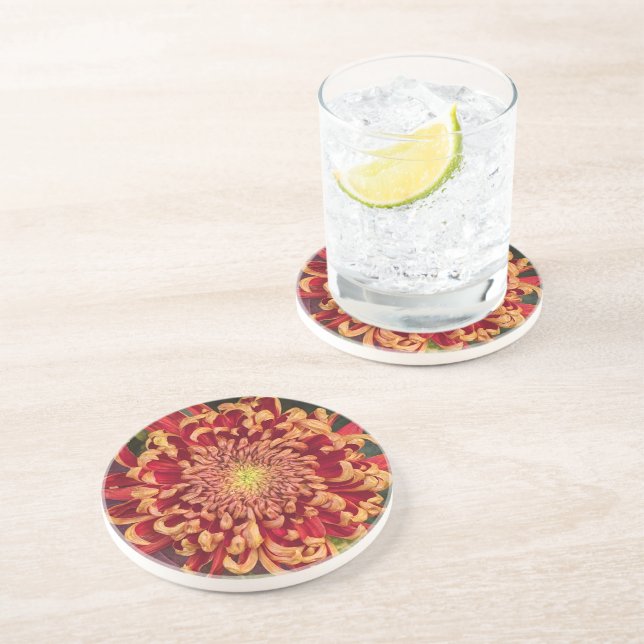 Red and Yellow Chrysanthemum Floral Coaster (Side)
