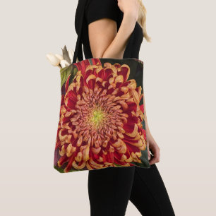 Red and Yellow Chrysanthemum Floral Tote Bag