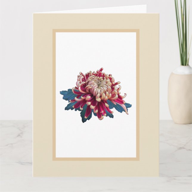 Red and yellow chrysanthemum illustration beige card (Front)