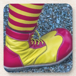 Red and yellow clown shoe hard plastic coasters