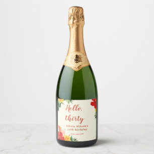 Red and Yellow Cocktail Birthday Party Sparkling Wine Label