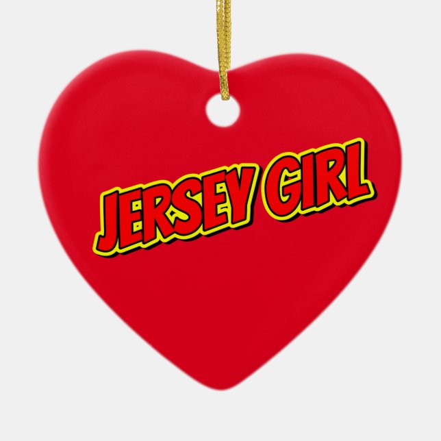Red and Yellow Comic Jersey Girl  Ceramic Ornament (Front)