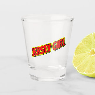 Red and Yellow Comic Jersey Girl   Shot Glass