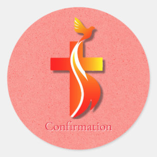 Red and Yellow Cross and a Dove Confirmation  Classic Round Sticker