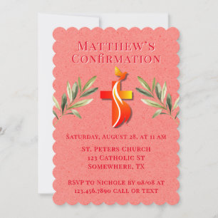 Red and Yellow Cross and a Dove Confirmation  Invitation
