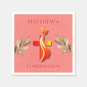 Red and Yellow Cross and a Dove Confirmation  Napkin