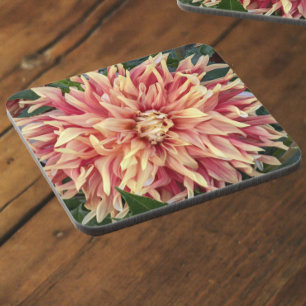 Red and Yellow Dahlia Flower Photo Coaster