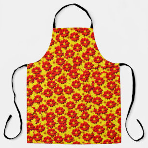 Red and yellow dahlia flowers apron