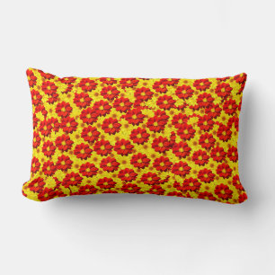 Red and yellow dahlia flowers lumbar cushion
