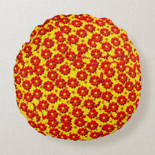 Red and yellow dahlia flowers round cushion