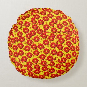 Red and yellow dahlia flowers round cushion