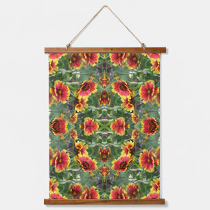Red And Yellow Daisies Floral Abstract Art Hanging Tapestry