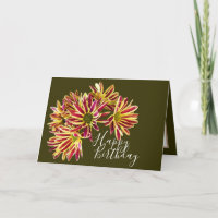 Red and Yellow Daisies Olive Green Background