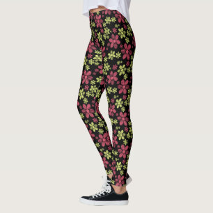 Red and Yellow Daisies w/Black Background Leggings