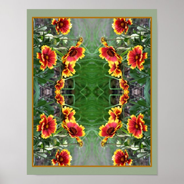 Red And Yellow Daisy Blanket Flower Abstract Poster (Front)