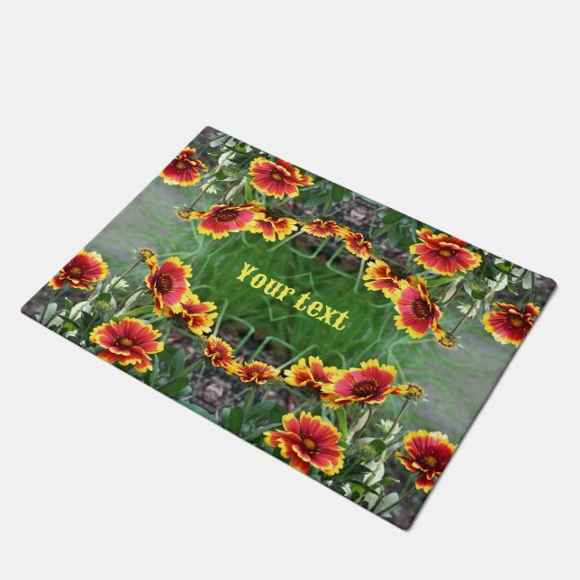 Red And Yellow Daisy Blanket Flower Personalised Doormat (Angled)