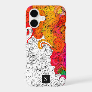 Red and Yellow Doodle Illustration with Monogram