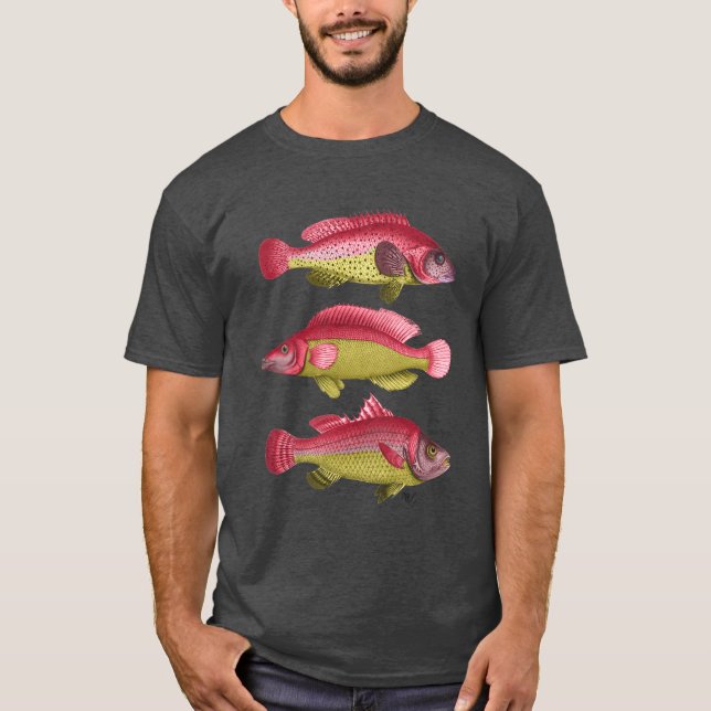 Red and Yellow Fantasy Fish Trio T-Shirt (Front)