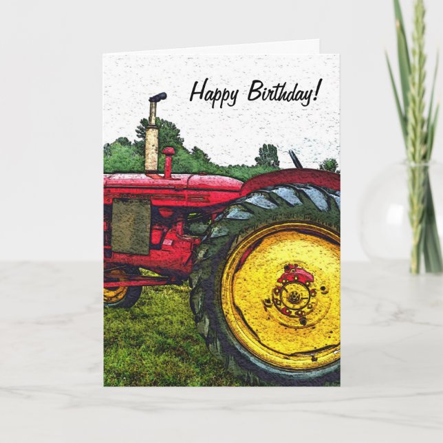 Red and Yellow Farm Tractor Card (Front)